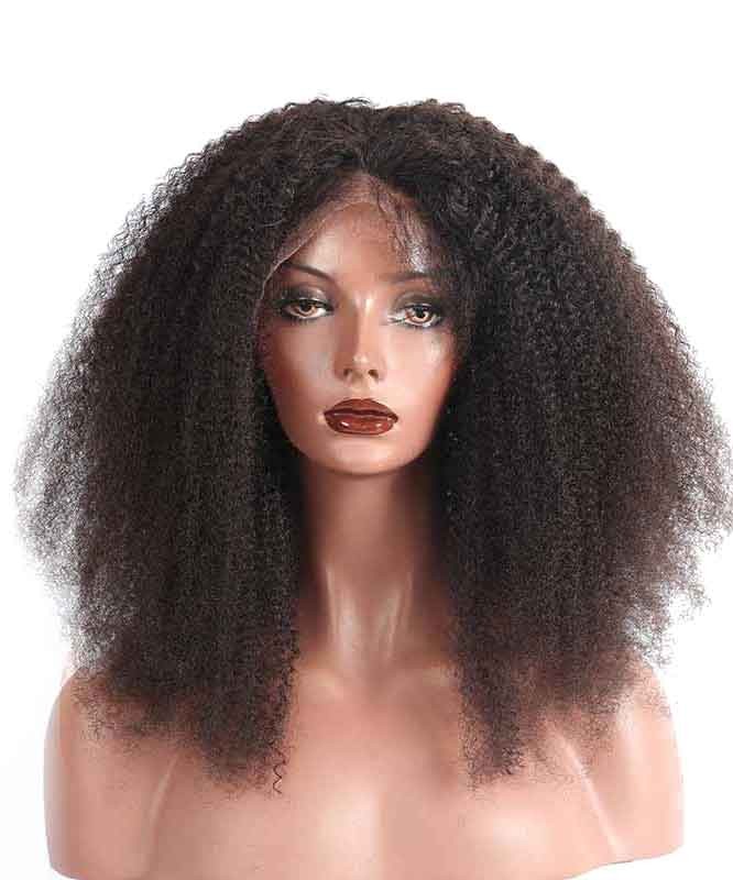 Lace Front Human Hair Wigs Kinky Curly Density Natural Black Color