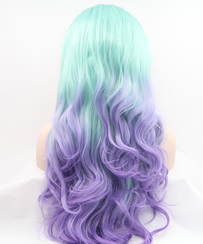 Bright Blue and Purple Ombre Long Wavy Synthetic Wig - Msbuy.com