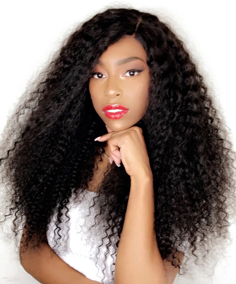 250 Density Kinky Curly Human Hair Lace Front Wigs Black Women
